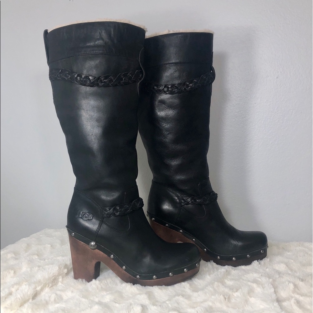 UGG Savanna Black Leather Studded Boot